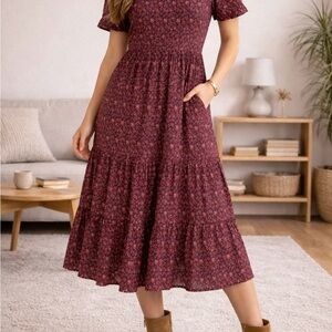 Madewell Floral Burgundy Midi Dress size 2